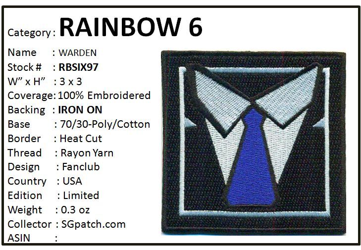 RAINBOW SIX OPERATOR PATCH - WARDEN - RBSIX97