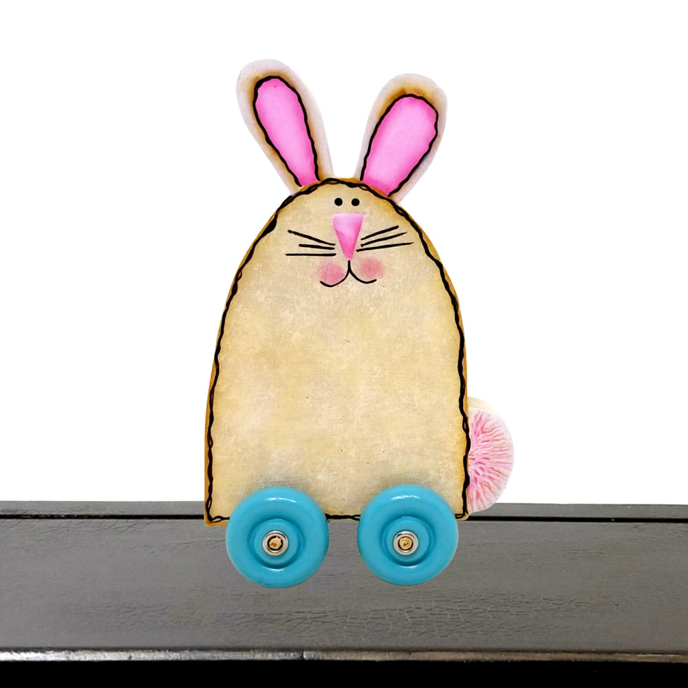 HP White Bunny Rabbit with Rolling Wheels, Prim Display, ByBrendasHand