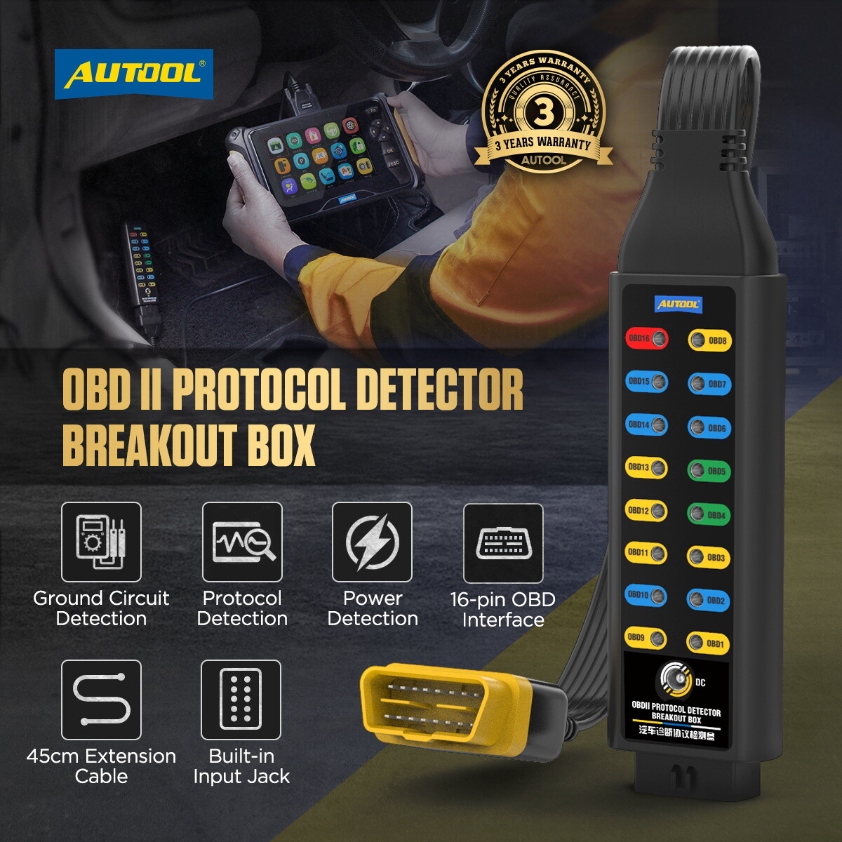 OBD2 Breakout Box OBDII Protocol Detector Car CAN Test Box Diagnosis Scan Tool