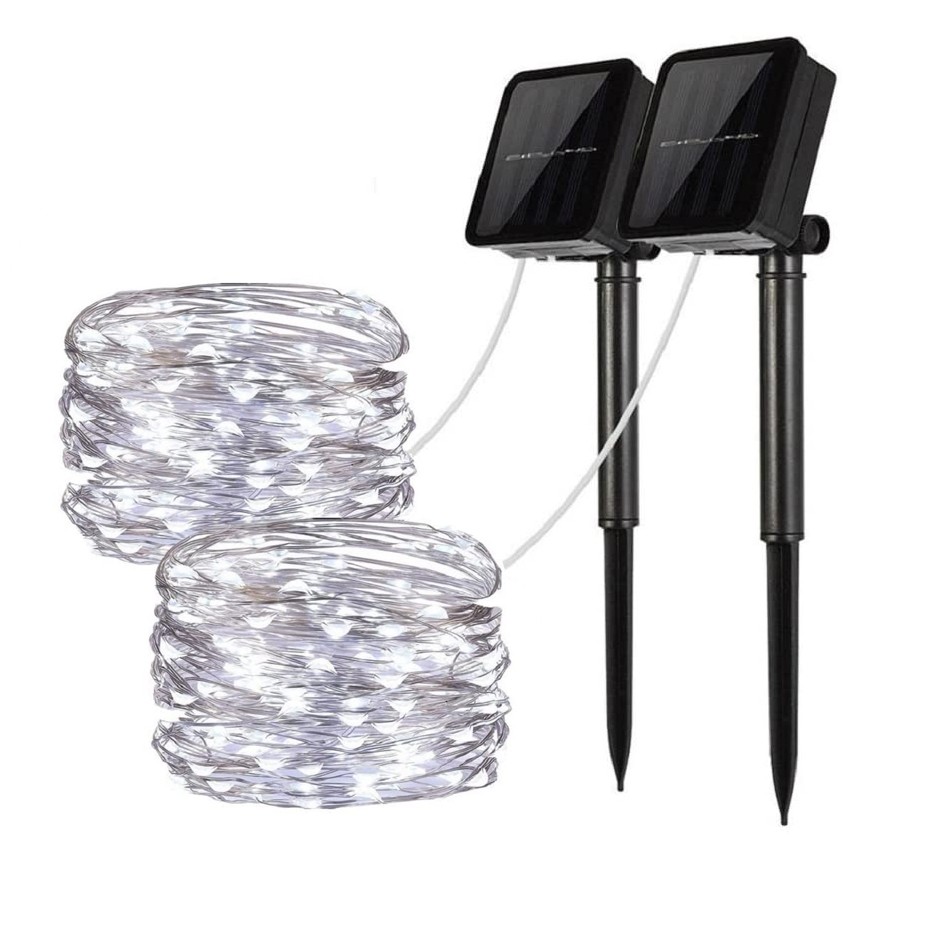 2 Pack Total 66FT Outdoor Solar String Lights 200LED 8 Modes IP67 Copper Wire