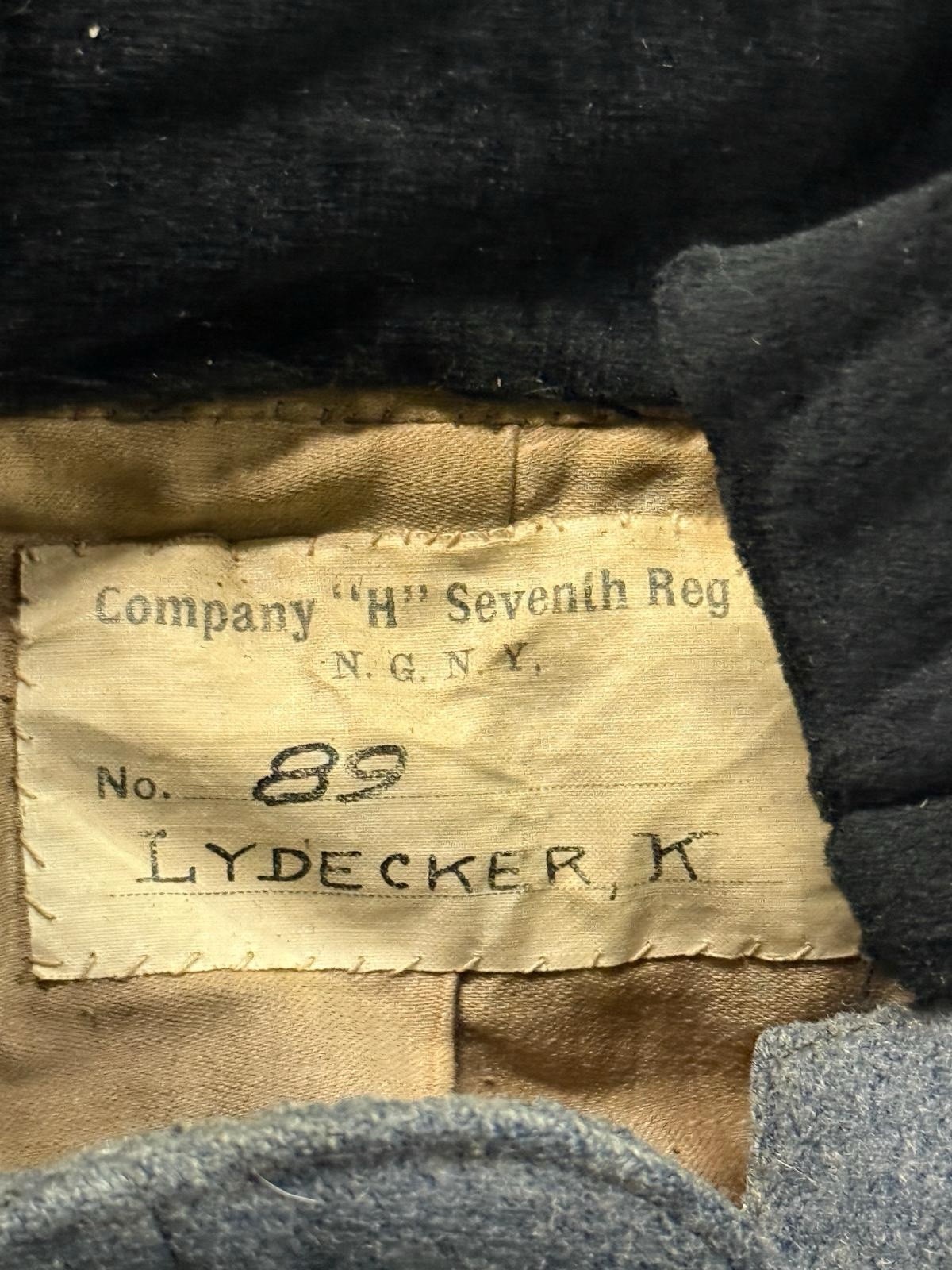 Id’d Lydecker, K Indian Wars National Guard Co. H 7th Regt. Frock Coat Jacket