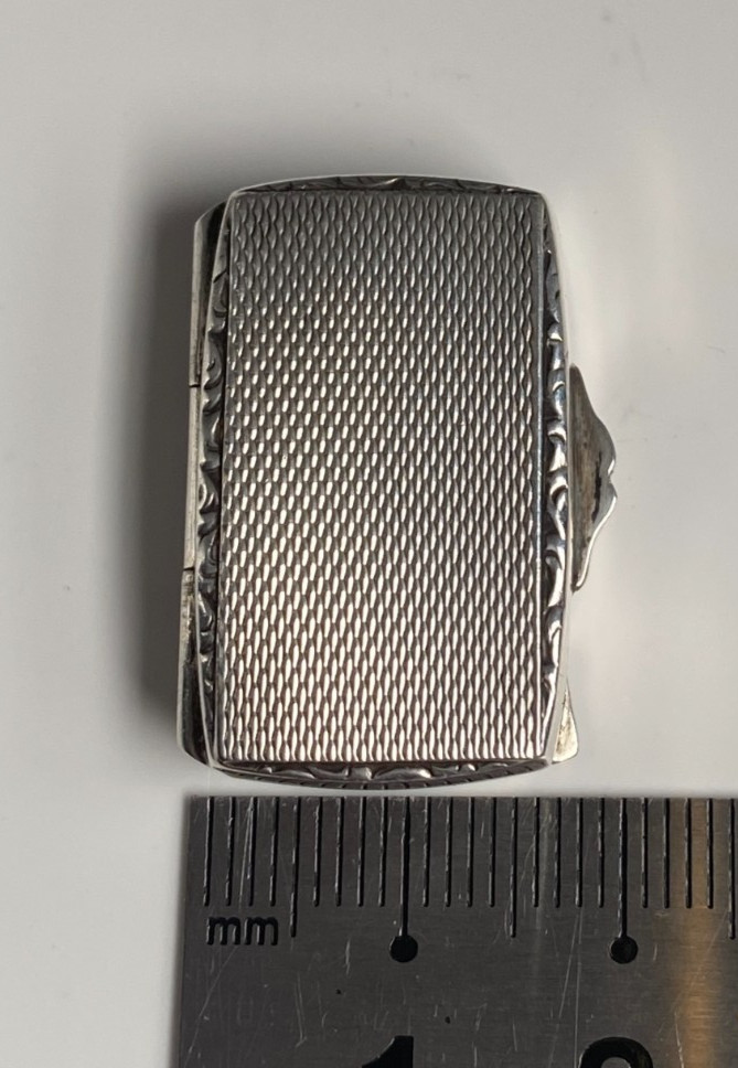 Antique c1910 Solid Silver 935 Engine Turned Pill Box Scrolling Foliage Border