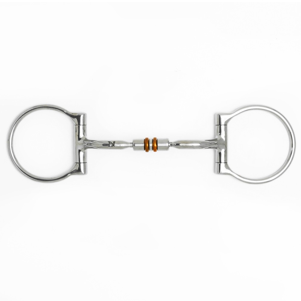 NY Tack 5" Western D Ring Silver Dotted Forward Copper Rollers Snaffle Horse Bit
