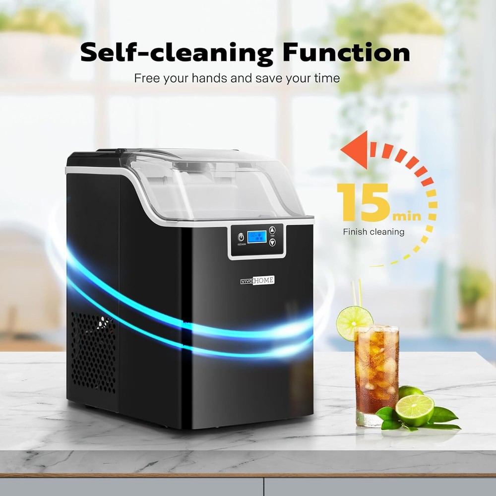 44lbs/Day Electric Chewable Nugget Ice Cube Maker Machine Self-Clean Function