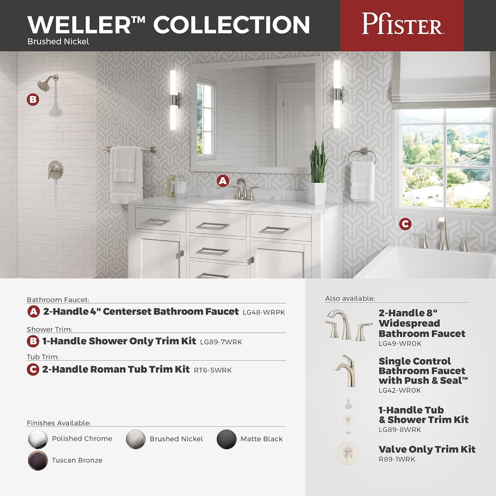 Weller Single Handle Shower Trim Kit with Multi-Function Shower Head, 5 Spray Mo