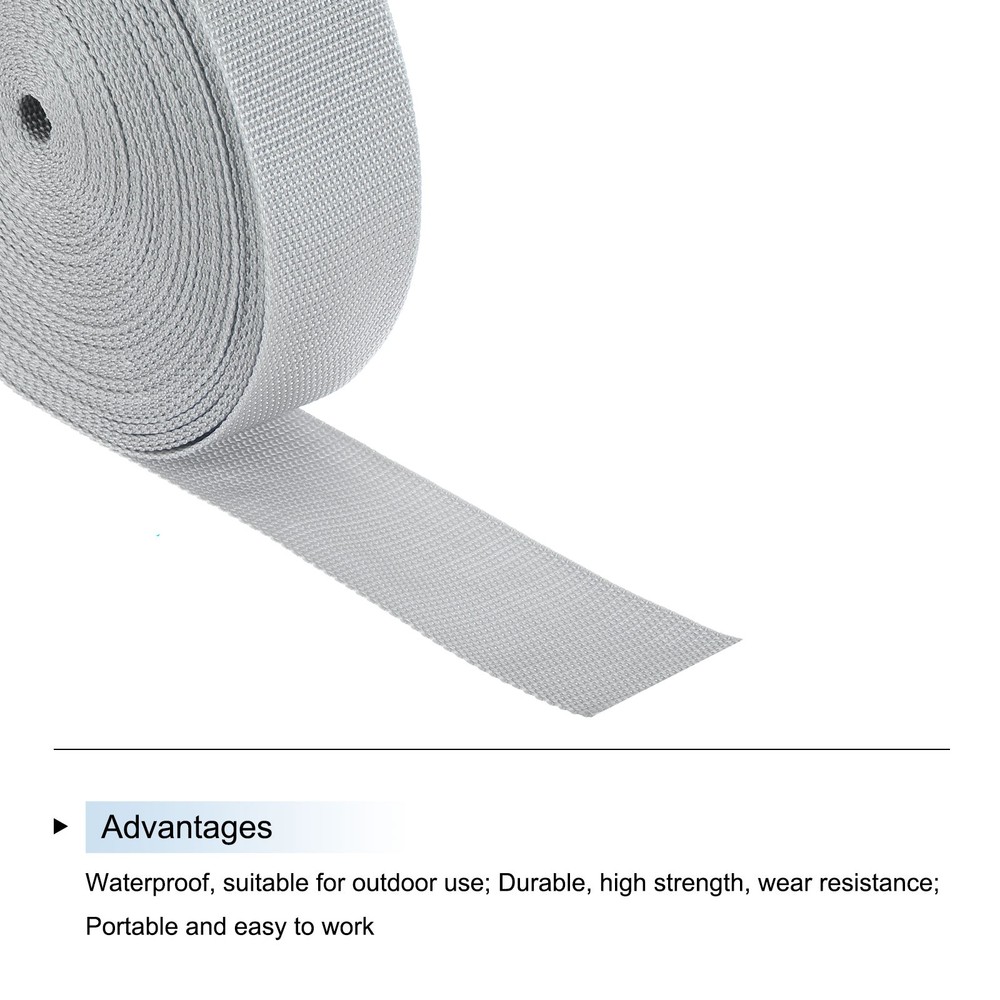 Lightweight Polypropylene Webbing Strap 2" 25 Yard Band Light Grey for Outdoor