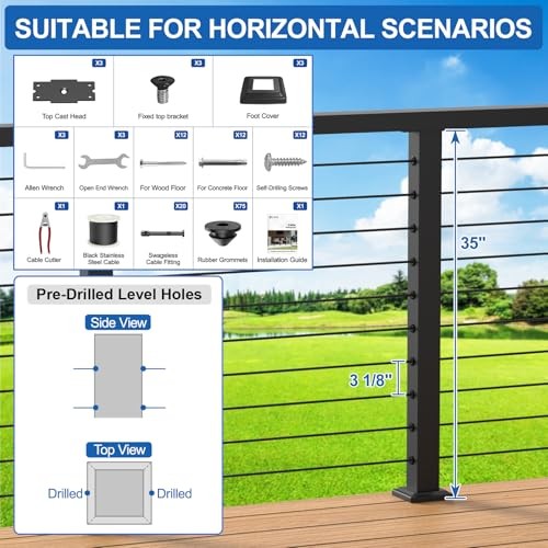 4-12ft Complete Set6" Cable Railing Post Kits, Stainless Level Post Kits 3