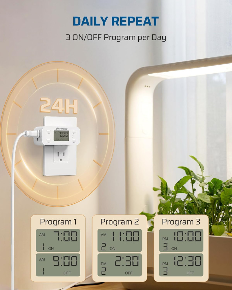 DEWENWILS 24 Hour Programmable Digital Timer Outlet,Timers,3 Prong,1/2 HP,1 Pack