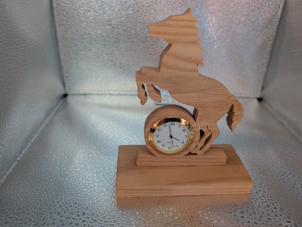 handmade Scrollsawn wooden Horse Clock
