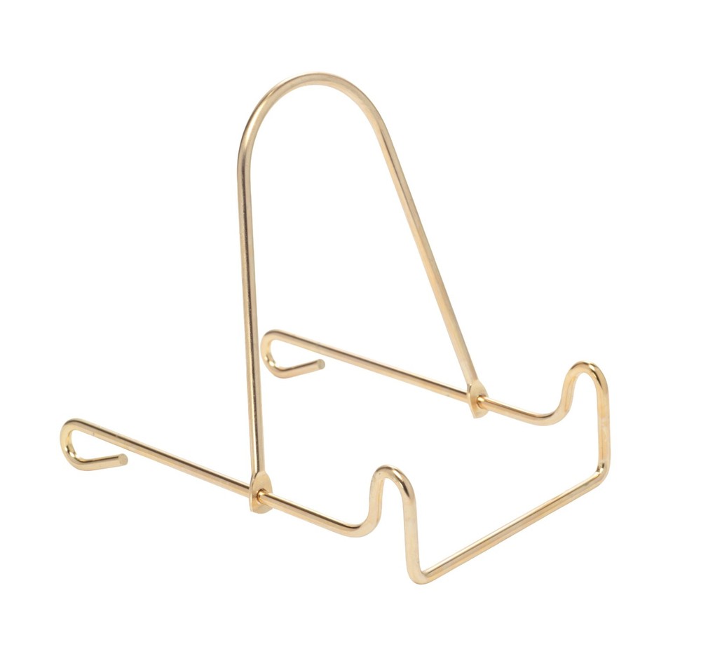 4 Inch Adjustable Wire Stands - Brass Display Holder for Plaque Etc | 6 Pack