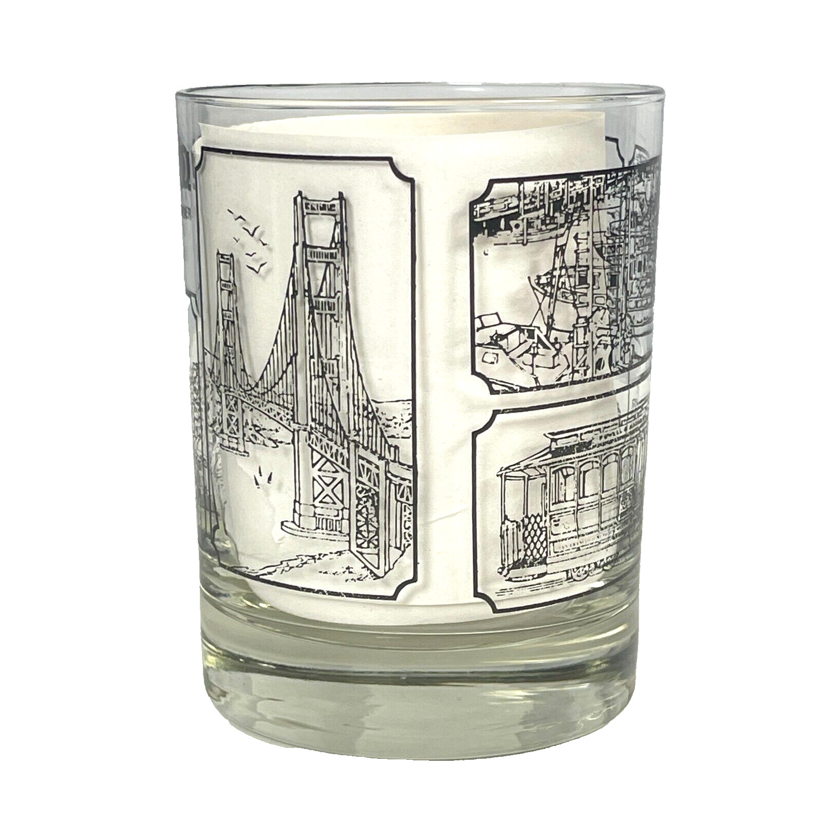 San Francisco Tourist Attractions 5 Vtg Cocktail Glass Lot 70s Coit Golden Gate