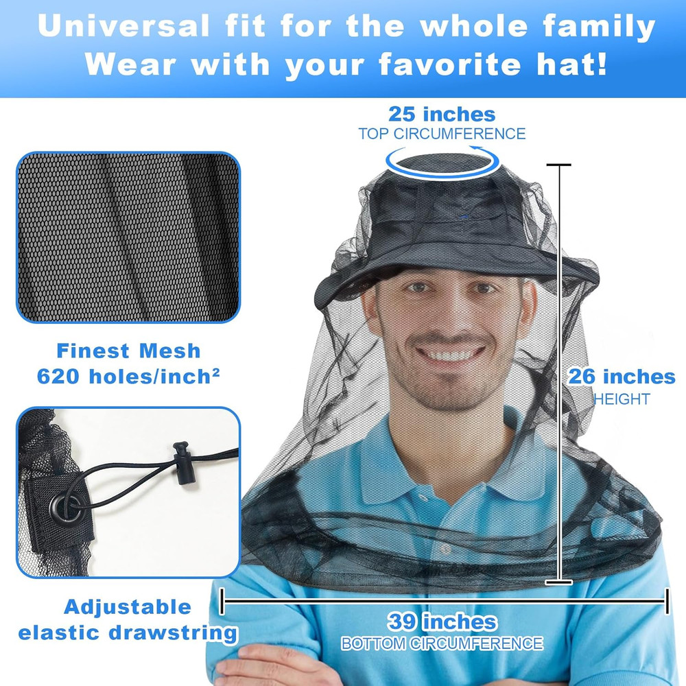 2-Pack Mosquito Head Net | Extra Large Bug/Fly Protection for Hiking & More