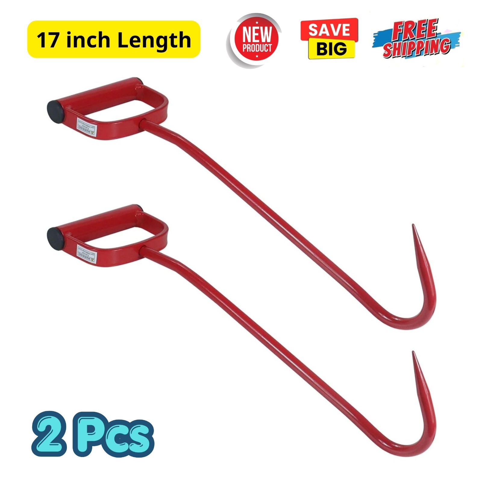 17" Metal Hay Hooks Farmer Rancher Tool for Move Stacking Loading Hay Bale Rolls