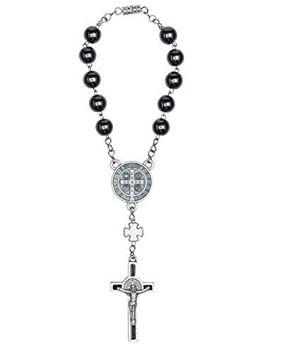 Intercession Hematite Car Rearview Mirror Medal Ornament St Benedict