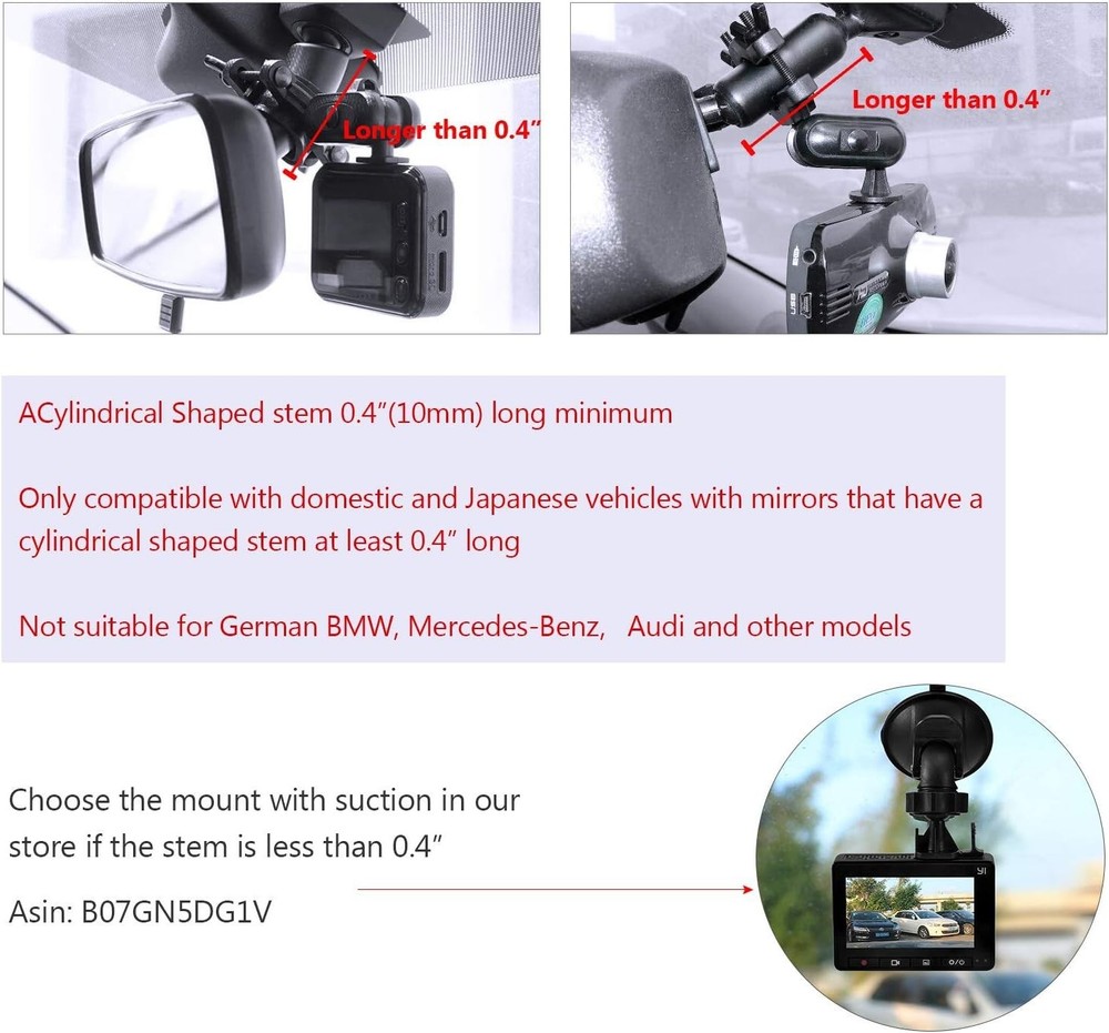 Dash Cam Mount for Rearview Mirrors - Compatible with Most Models