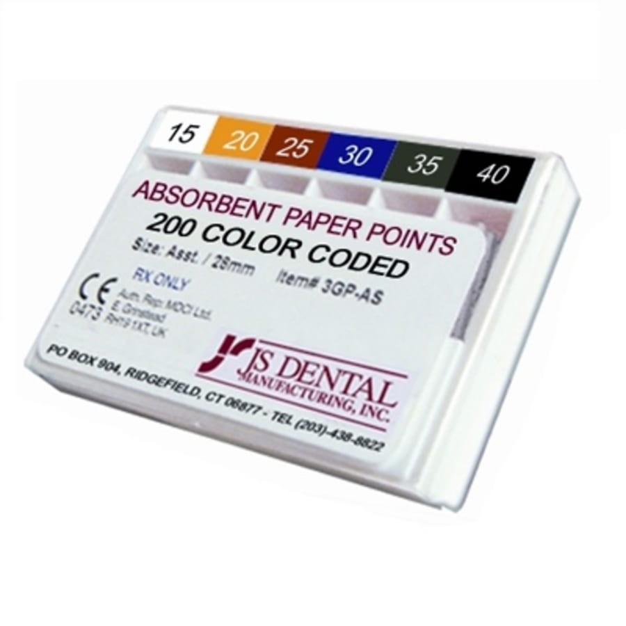 Absorbent Paper Points Hand-Rolled Color Coded ISO Std Box 200