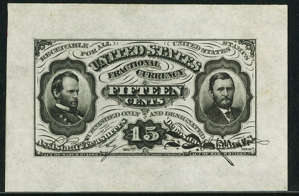 FR 1272spwmf 15c 3rd ISSUE SPECIMEN WIDE MARGINS FRONT PCGS 53 PPQ GRANT/SHERMAN