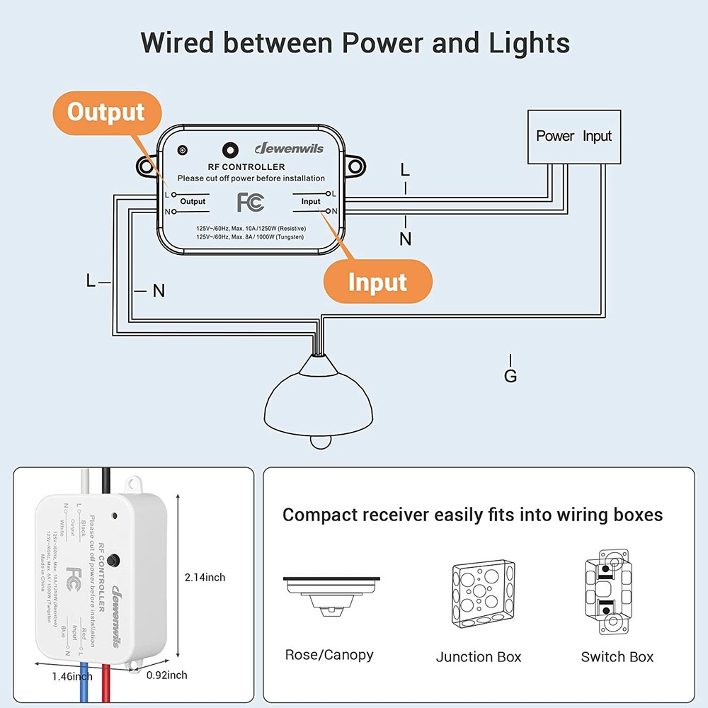 DEWENWILS 3 Way Wireless Light Switch and Receiver Kit, Remote Control Wall Swit