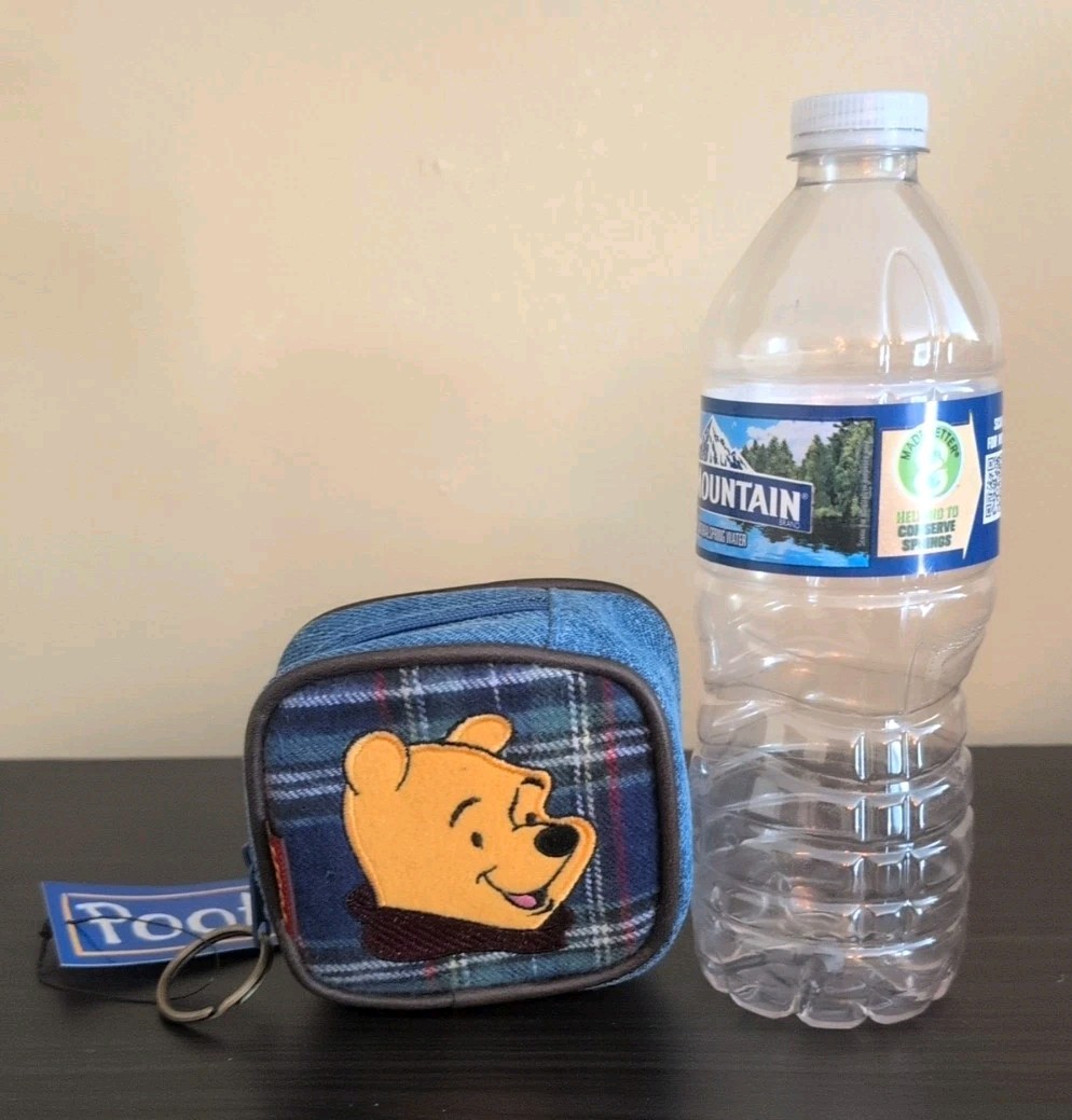 Vintage Winnie the Pooh Coin Purse Keychain Denim 4"