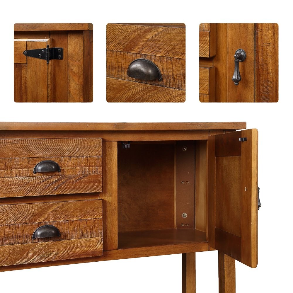 46" Solid Wood Sideboard, 2 Drawers & Cabinets with Bottom Shelf