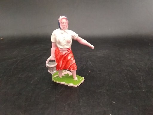 Vintage Plastic Painted Farm Figures + Rake