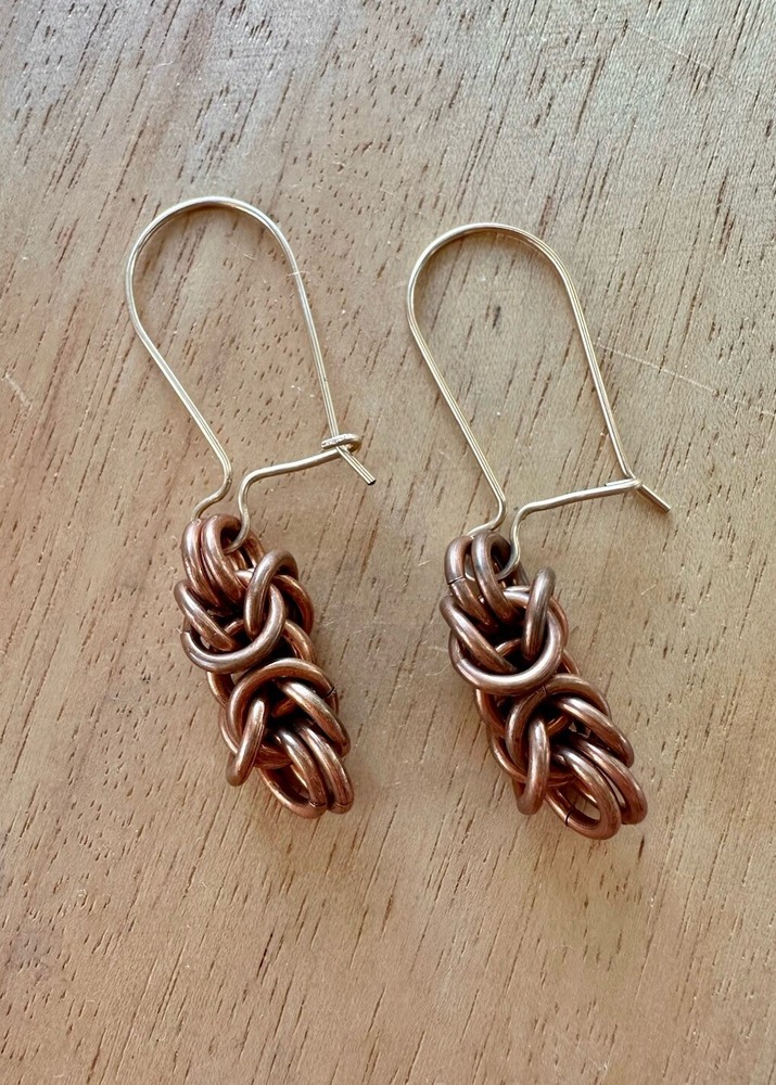 Handmade Genuine Copper Chain Link Box Chain Dangle Weave Mesh Earrings