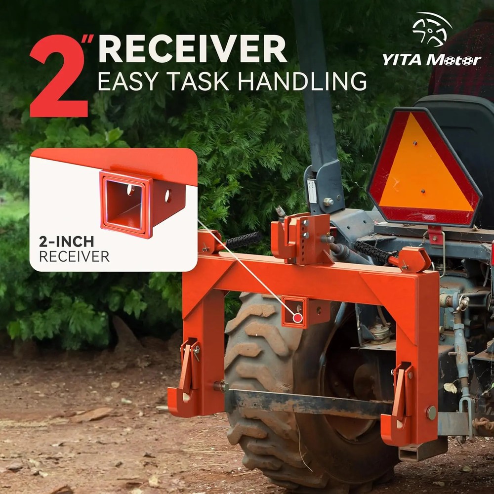 3 Point Quick Hitch Attachment & 2" Receiver for Category 1 Tractors, 3000 lbs