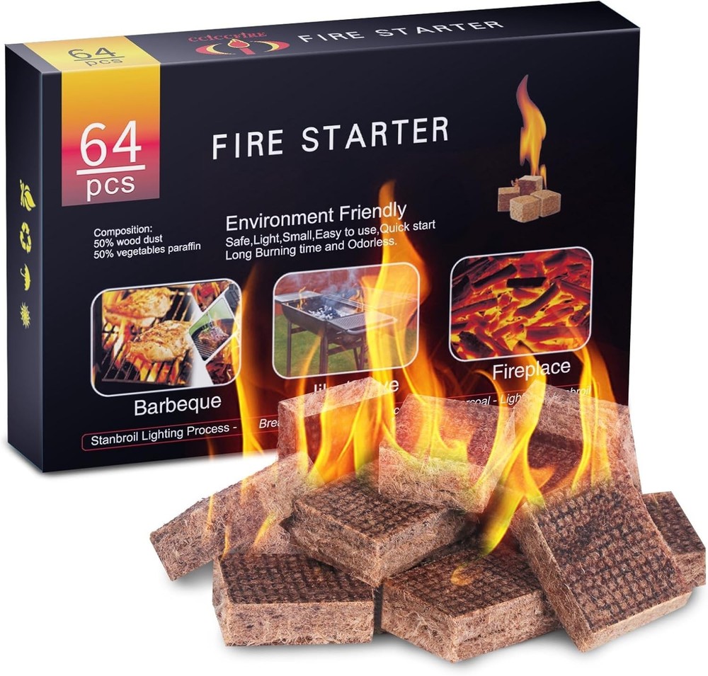 HGD Fire Starter, 64 Mini Square, Natural Fire Starters for BBQ, Campfire, Firep