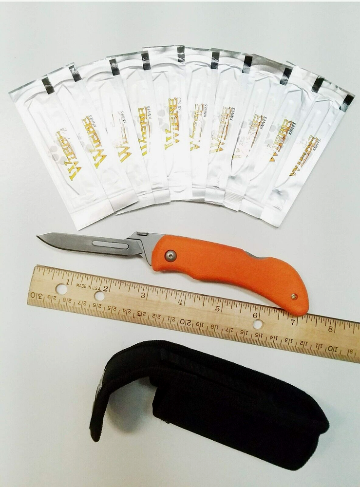 Hunter's Choice Replaceable Blade Folding Knife, w/ 10 Wiebe Wicked Sharp Blades