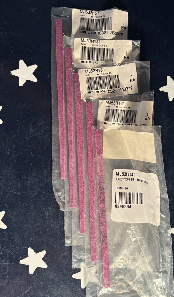 5 Pieces CARBABRASIVES 1/8″ × 1/4″ × 6″ 80 Grit - Rectangular Shaped Ruby Stone