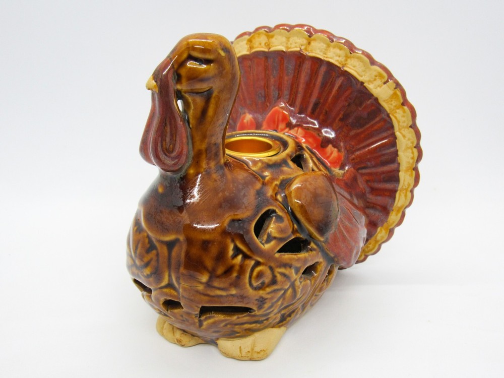Vintage Turkey Figural Candlestick Holder Ceramic Painted 5"