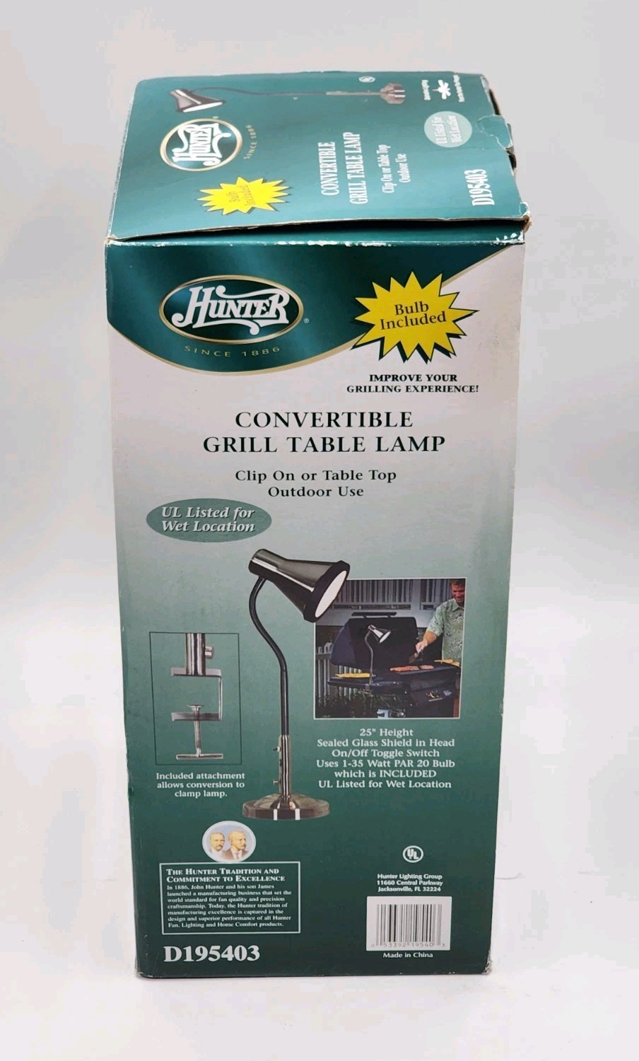 Hunter 25" Convertible Grill Table Lamp D195403 UL Listed - New - Free Shipping