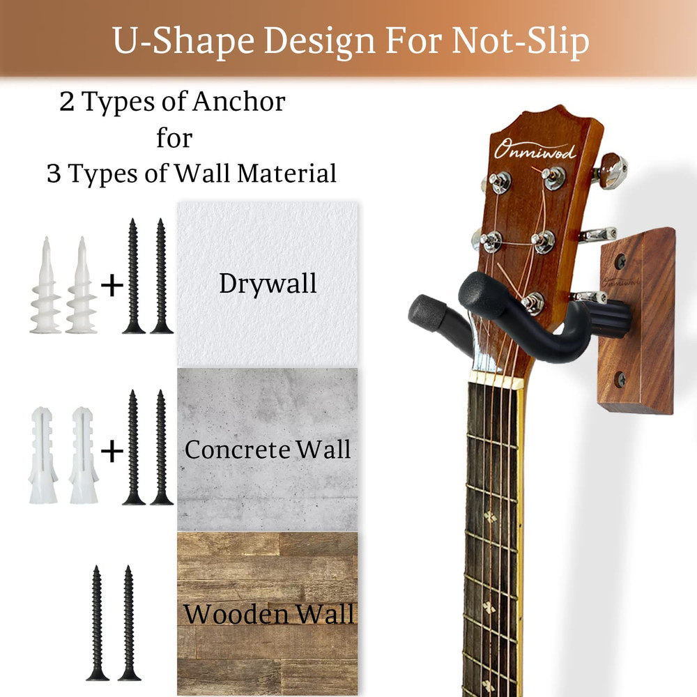 Black Walnut Guitar Wall Mount U-Shape Auto Pivot Hanger