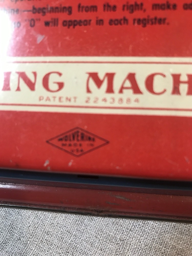 Vintage Metal Tin Wolverine Adding Machine Hand Pull Dial Calculator Pittsburg