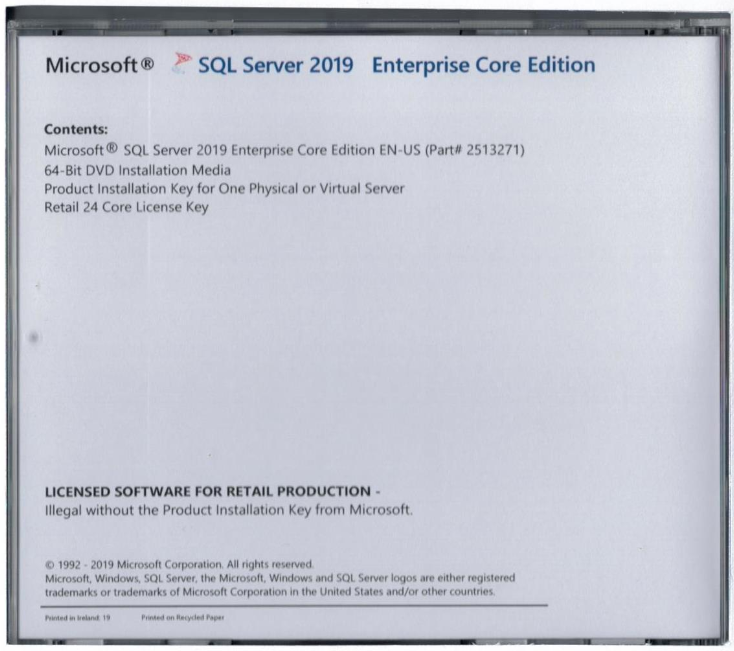 Microsoft SQL Server 2019 Enterprise with 24 Core License, unlimited User CALs