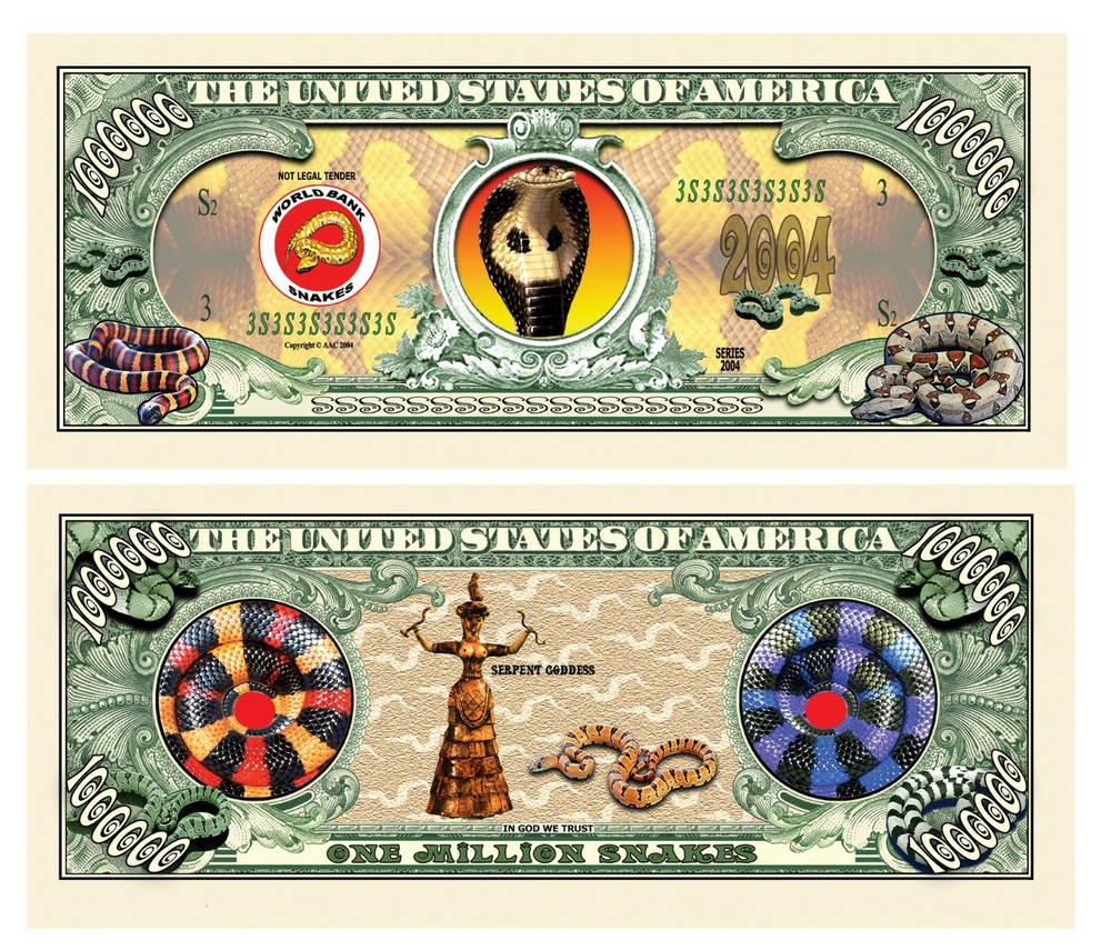 10 Pack - Snake Commemorative Million Dollar Novelty Bill Collectible