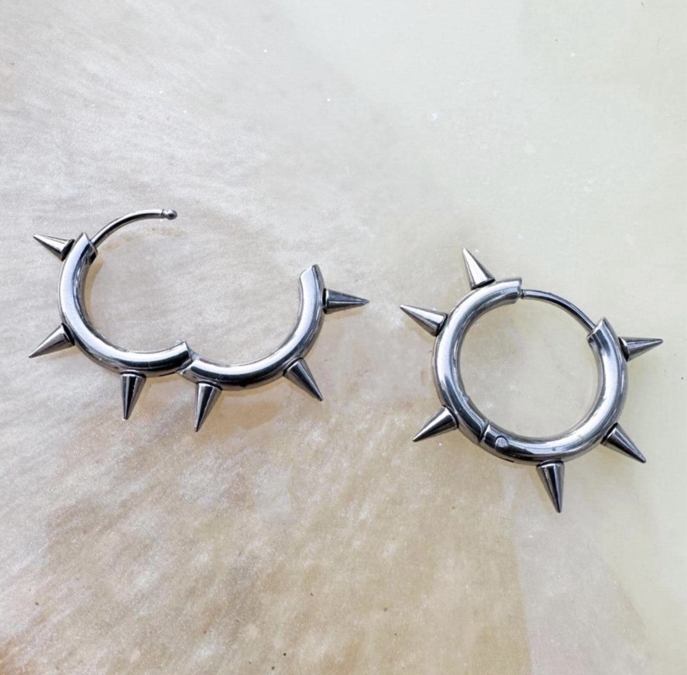 Silver Titanium Spike Hoop Earrings.