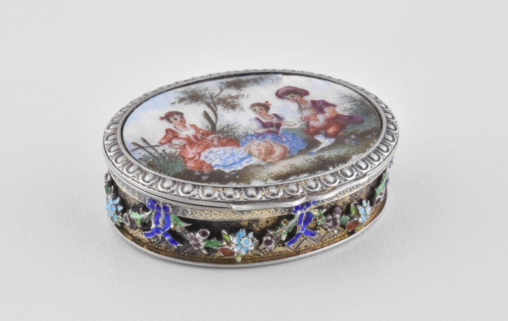 Antique Austrian-Hungarian Solid Silver Enamel Patch Pill Box, Vienna, 1872