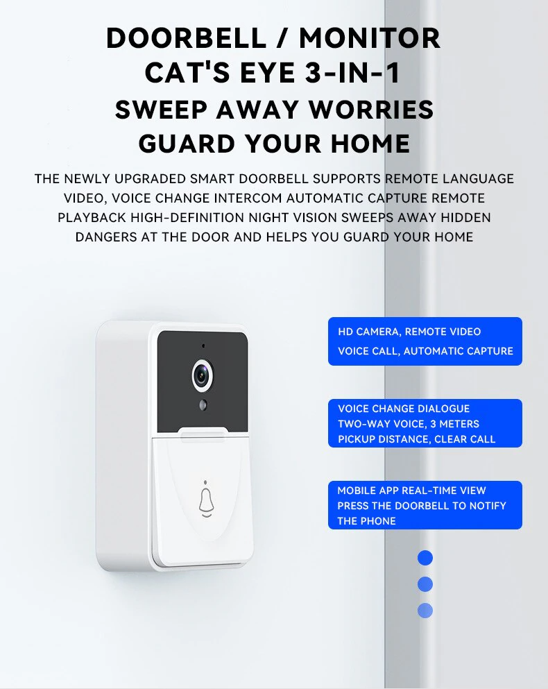 Smart Wireless WiFi Video Doorbell Phone Camera Door Bell Ring Intercom Security