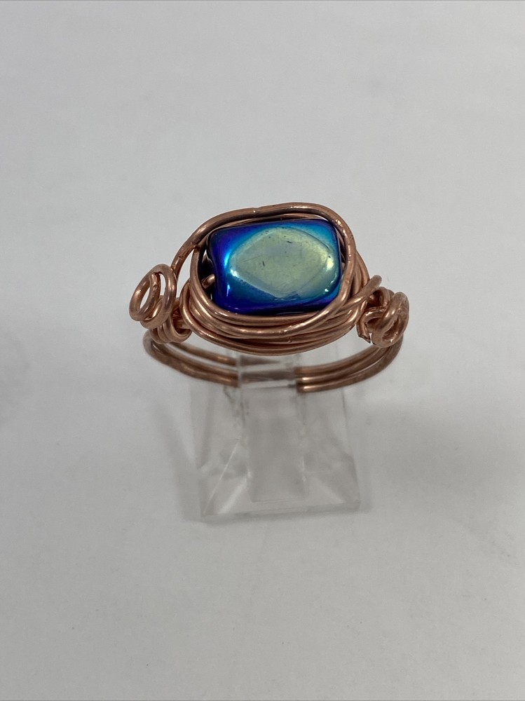 Handmade ~ Copper Wire Wrap ~ Glass Bead Ring ~ Size  8  #130