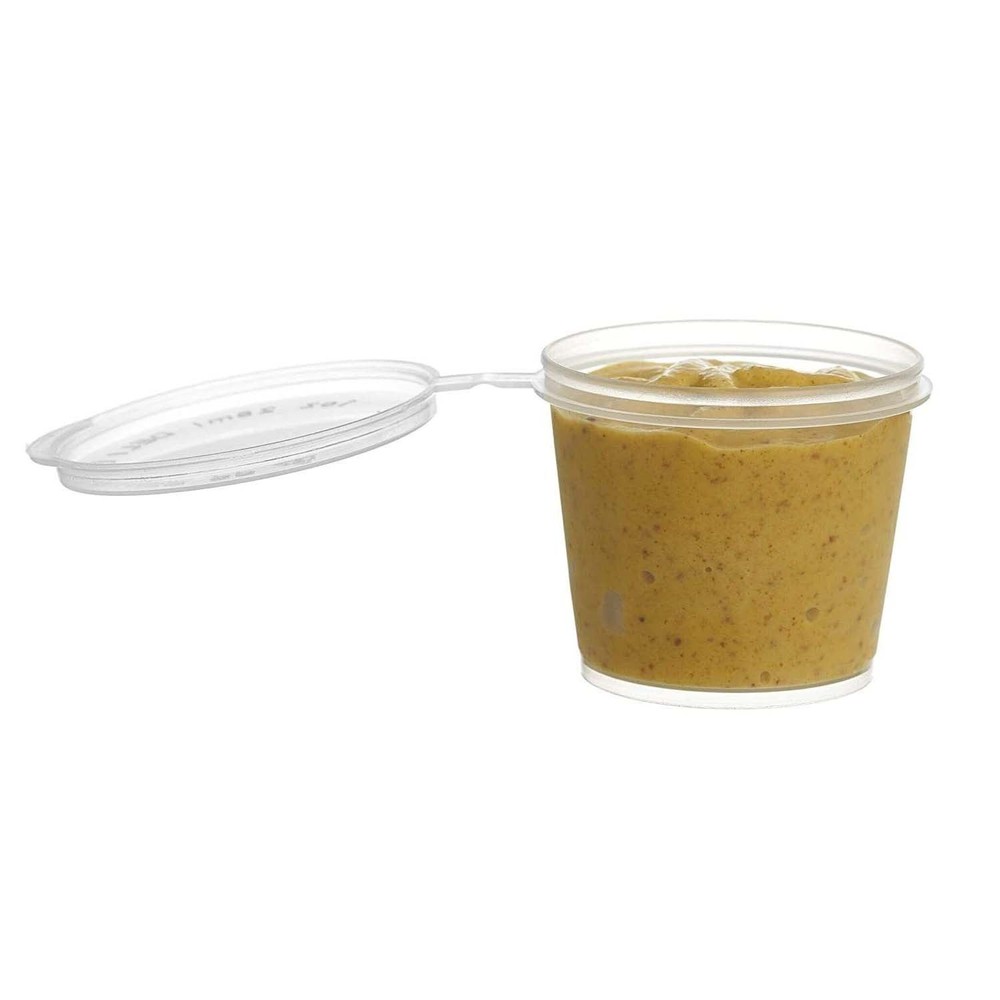 1oz Clear Portion Plastic Cup Hinged Lid Leak Proof Disposable Container 50pcs