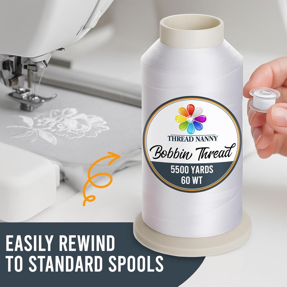 White Embroidery Bobbin Thread 5500yd 60WT Polyester