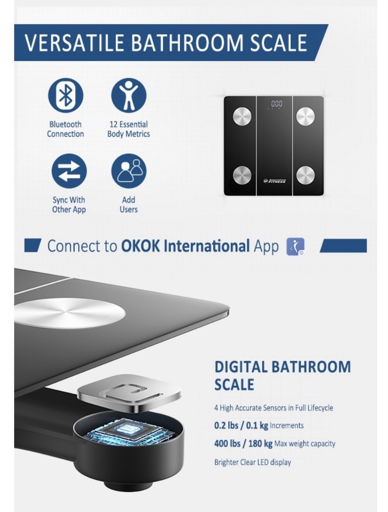 Led Digital Scale Black 400 Lb Capacity Bluetooth App Control