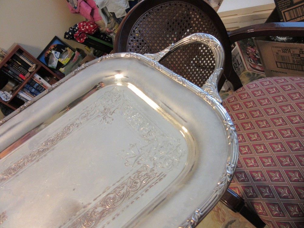 Etched Barker Ellis silverplate fish serving platter. England