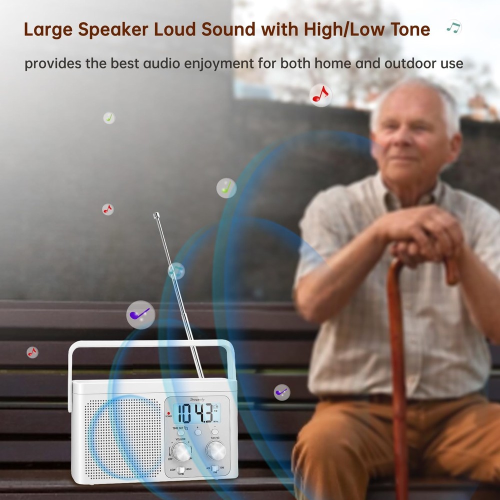 AM FM Radio Portable - Shortwave Radio Battery Powered or Plug in Wall for Ho...