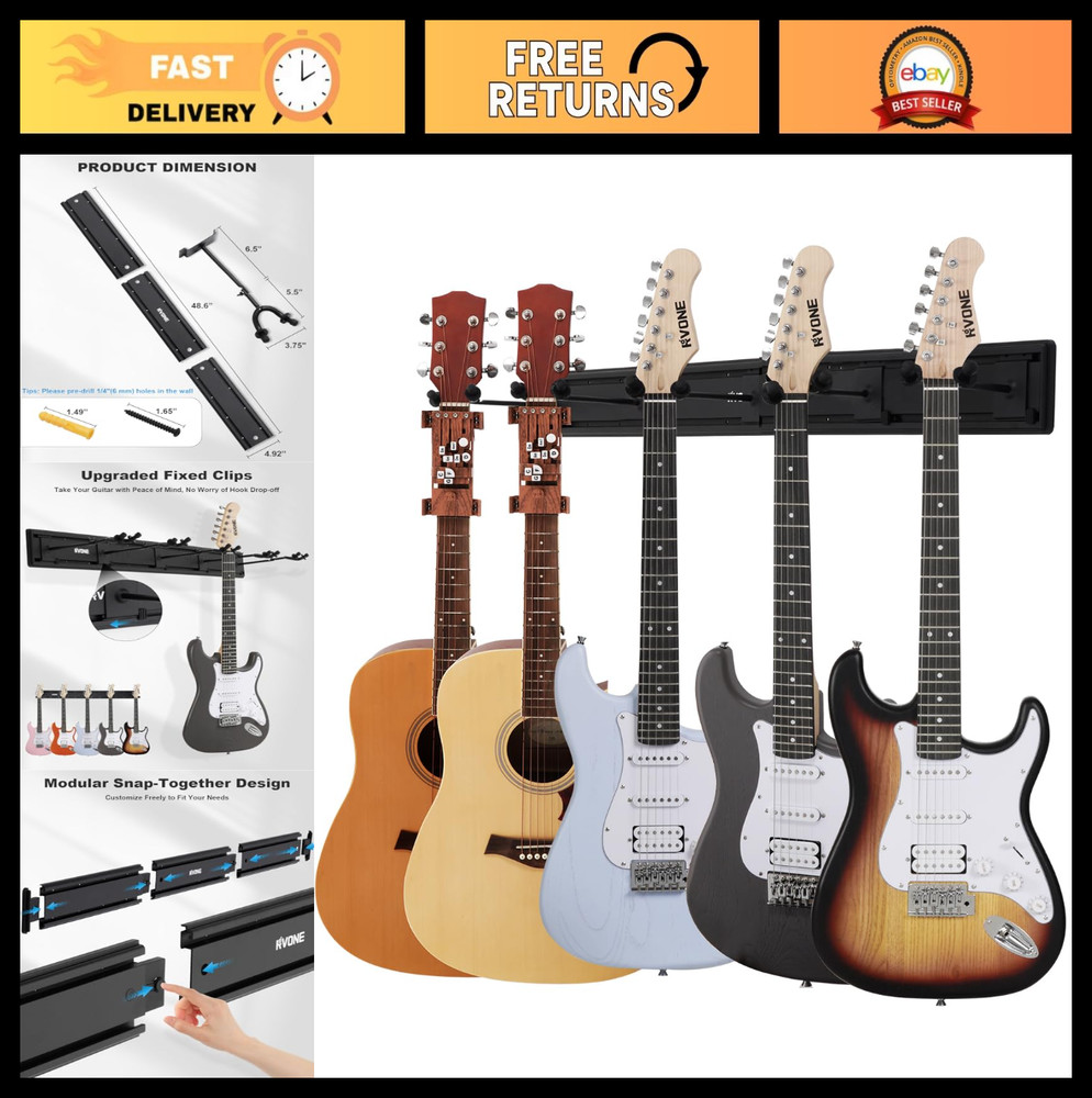 Adjustable Guitar Wall Mount Rack for Multiple Instruments - Strong Aluminum Hol