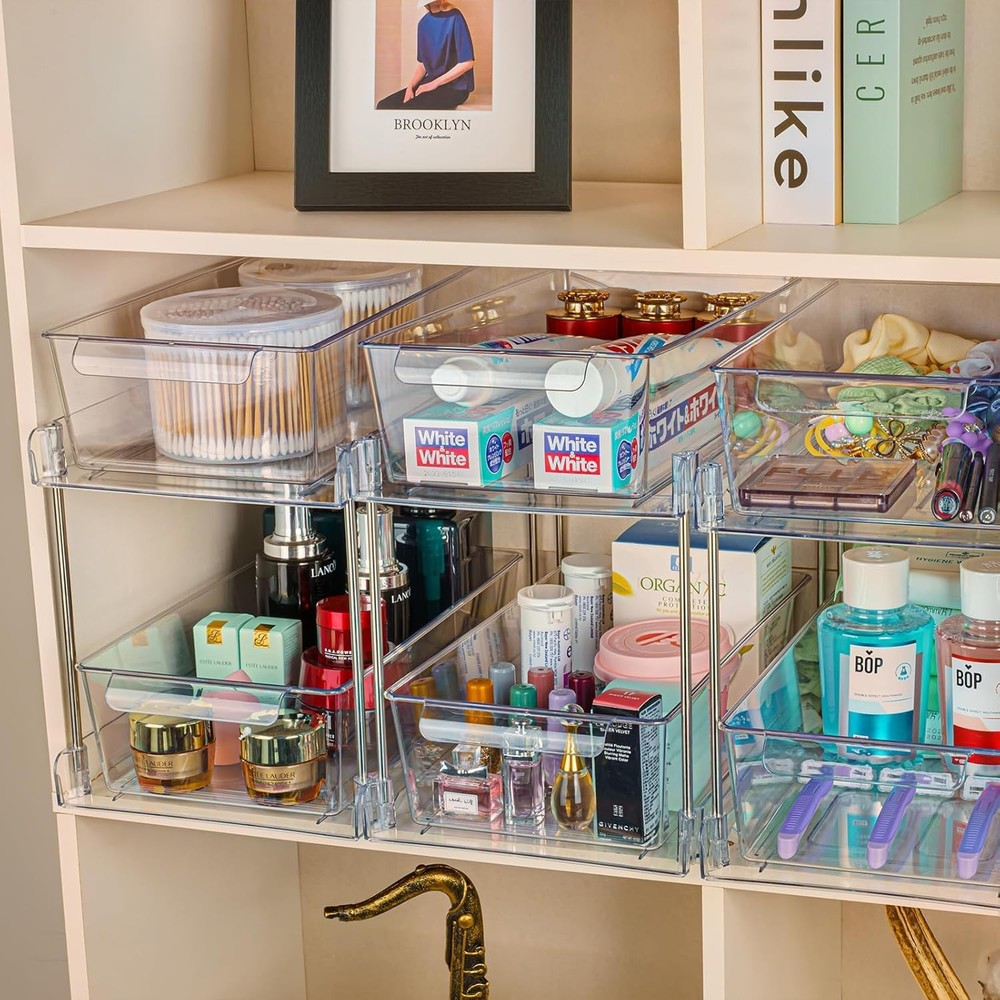 Customizable 2-Tier Storage Bins with 8 Dividers - Space-Saving Organizer