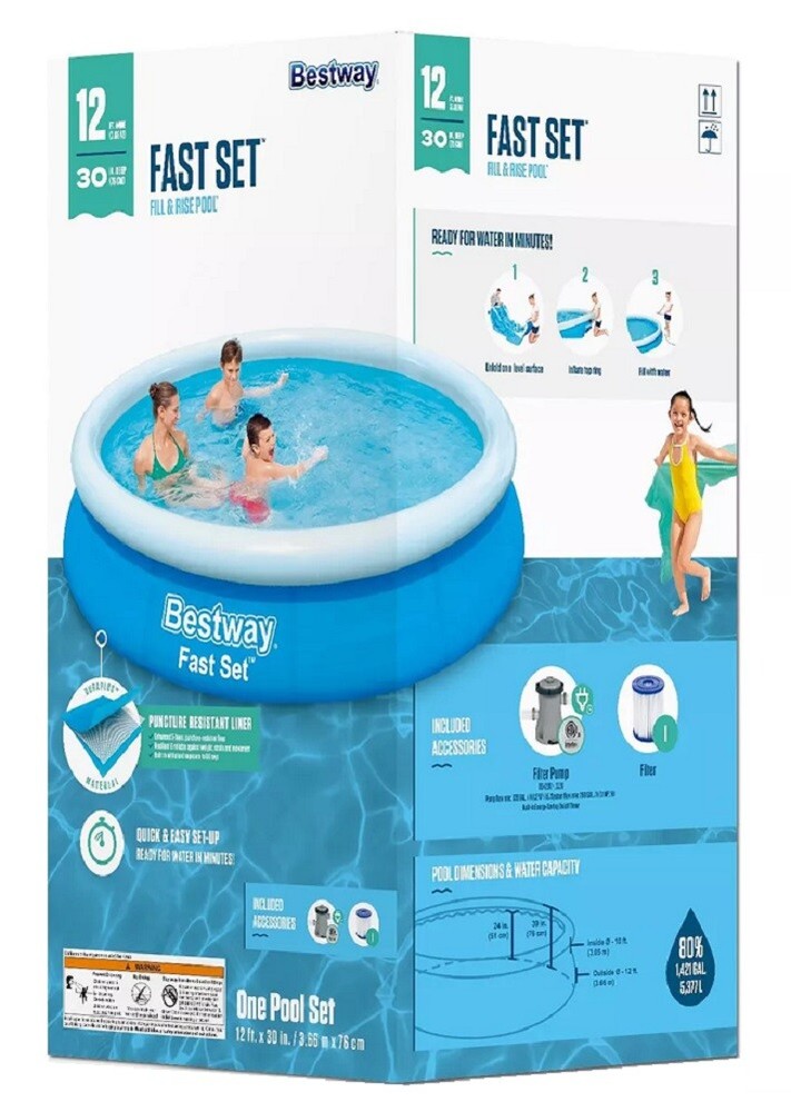 Bestway Fast Set 12ft X 30in Round Inflatable Pool Set