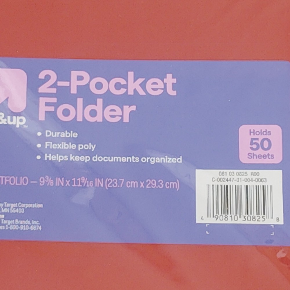 24-Pack - 2‑Pocket 3‑Hole Plastic Folder – Red – up & up – 24‑Pack