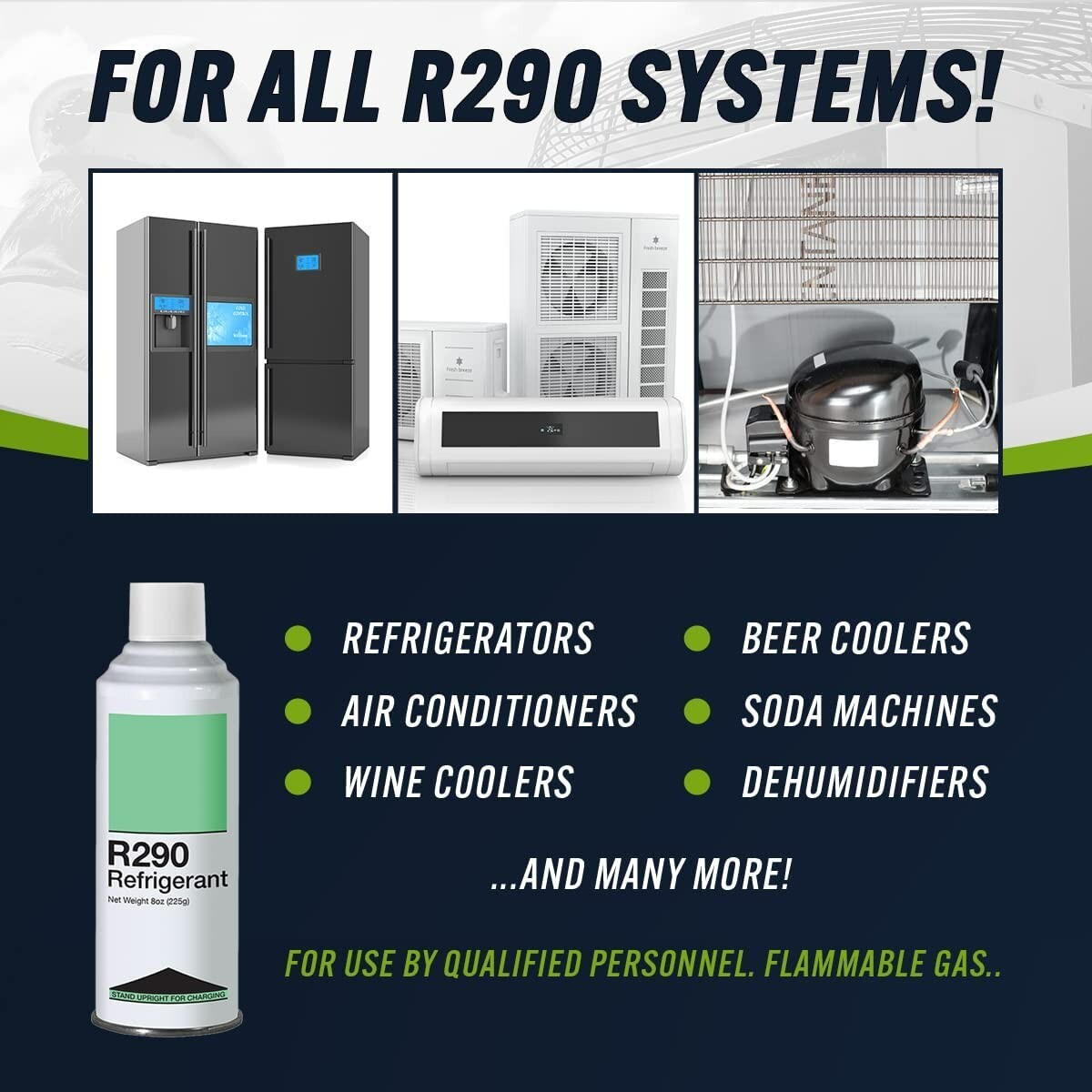 Leak Saver Refrigerant R290 - Upright Liquid Charging Self-Sealing Can - 3 Pack